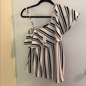 Navy and Off white /Cream one shoulder ruffle top